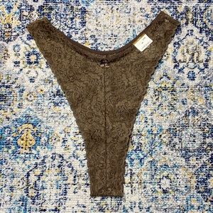 NWT Vintage Intimates by Lane Bryant Bronze Lace Bow Accent High Cut Thong 18/20